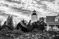 Dice Head Lighthouse Tower with Dramatic Clouds -BW